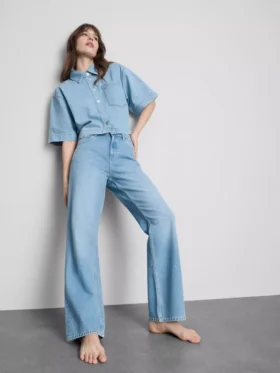 Vaqueros de denim de algodón de corte recto