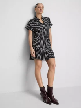 Vestido camisero mini a rayas con volantes