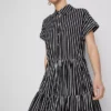 Vestido camisero mini a rayas con volantes