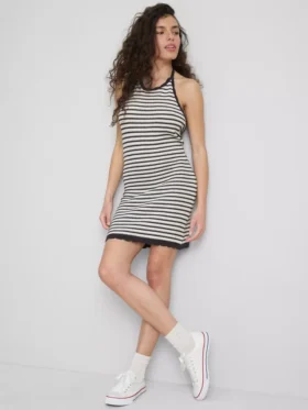 Vestido halter de punto a rayas