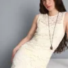 Vestido largo de encaje elástico