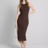Vestido midi con sujetador incorporado de punto acanalado
