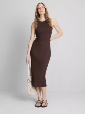 Vestido midi con sujetador incorporado de punto acanalado
