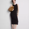 Vestido midi con sujetador incorporado de punto acanalado