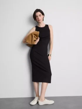 Vestido midi con sujetador incorporado de punto acanalado