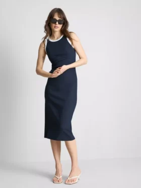 Vestido midi con sujetador incorporado de punto acanalado