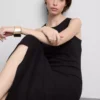 Vestido midi con sujetador incorporado de punto acanalado