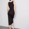 Vestido midi con sujetador incorporado de punto acanalado