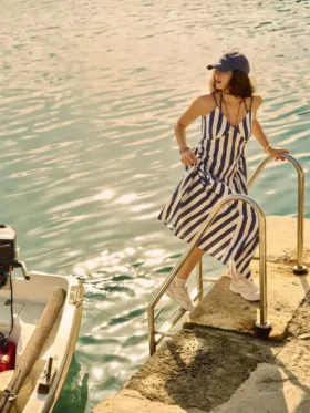 Vestido midi de algodón con tirantes tipo corsé