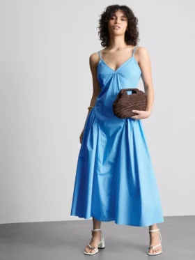 Vestido midi de algodón con tirantes tipo corsé