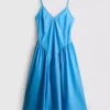 Vestido midi de algodón con tirantes tipo corsé