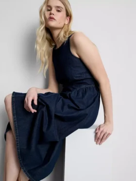 Vestido midi de denim de algodón con cintura baja