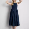 Vestido midi de denim de algodón con cintura baja