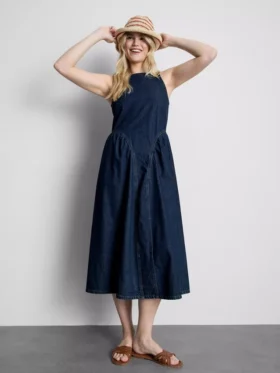 Vestido midi de denim de algodón con cintura baja