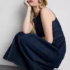 Vestido midi de denim de algodón con cintura baja