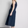 Vestido midi de denim de algodón con cintura baja