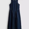 Vestido midi de denim de algodón con cintura baja