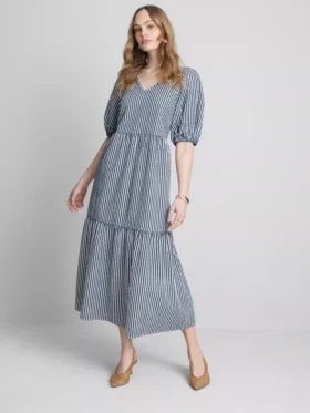 Vestido midi holgado de algodón seersucker