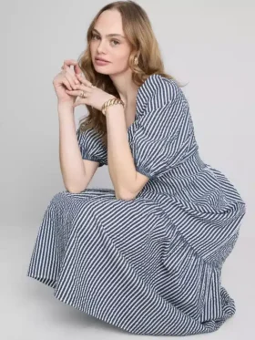 Vestido midi holgado de algodón seersucker