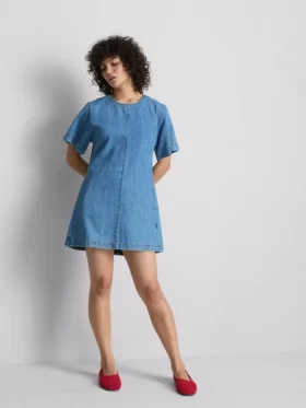 Vestido mini recto de denim de algodón