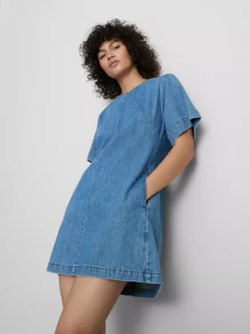 Vestido mini recto de denim de algodón