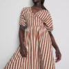 Vestido smock de algodón a rayas, largo midi