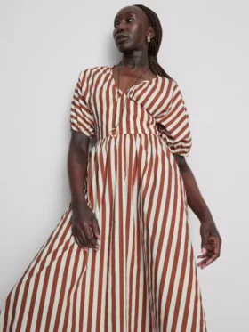 Vestido smock de algodón a rayas, largo midi