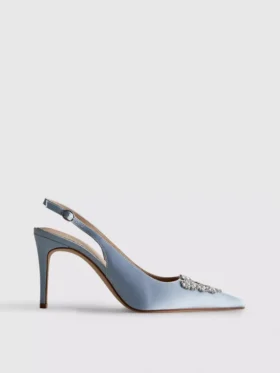 Zapatos de Tacón de satén con punta afilada y diamantes