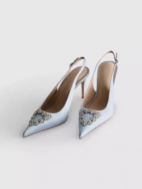 Zapatos de Tacón de satén con punta afilada y diamantes
