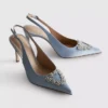 Zapatos de Tacón de satén con punta afilada y diamantes